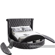 Luxus Velvet King Bed (3 Boxes) Grey - Gate FurnitureKing Bed