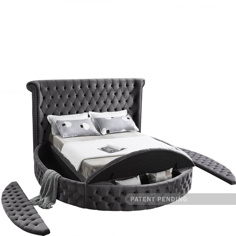 Luxus Velvet King Bed (3 Boxes) Grey - Gate FurnitureKing Bed
