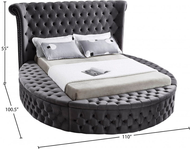 Luxus Velvet King Bed (3 Boxes) Grey - Gate FurnitureKing Bed