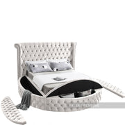 Luxus Velvet Queen Bed (3 Boxes) Cream - Gate FurnitureQueen Bed