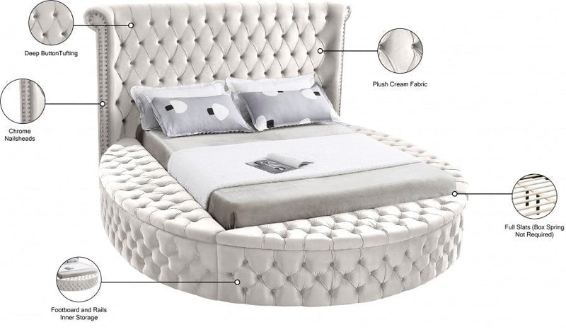 Luxus Velvet Queen Bed (3 Boxes) Cream - Gate FurnitureQueen Bed