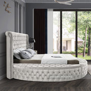 Luxus Velvet Queen Bed (3 Boxes) Cream - Gate FurnitureQueen Bed