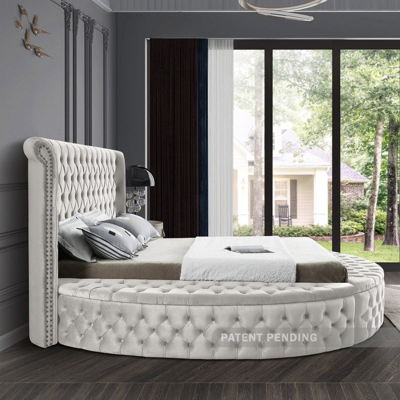 Luxus Velvet Queen Bed (3 Boxes) Cream - Gate FurnitureQueen Bed