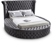 Luxus Velvet Queen Bed (3 Boxes) in Grey - Gate FurnitureQueen Bed