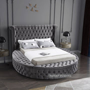 Luxus Velvet Queen Bed (3 Boxes) in Grey - Gate FurnitureQueen Bed