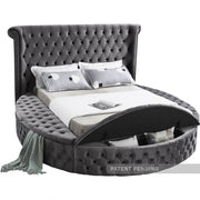 Luxus Velvet Queen Bed (3 Boxes) in Grey - Gate FurnitureQueen Bed