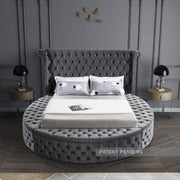 Luxus Velvet Queen Bed (3 Boxes) in Grey - Gate FurnitureQueen Bed