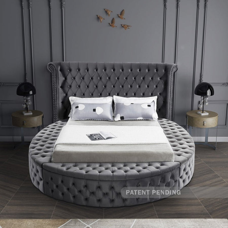 Luxus Velvet Queen Bed (3 Boxes) in Grey - Gate FurnitureQueen Bed