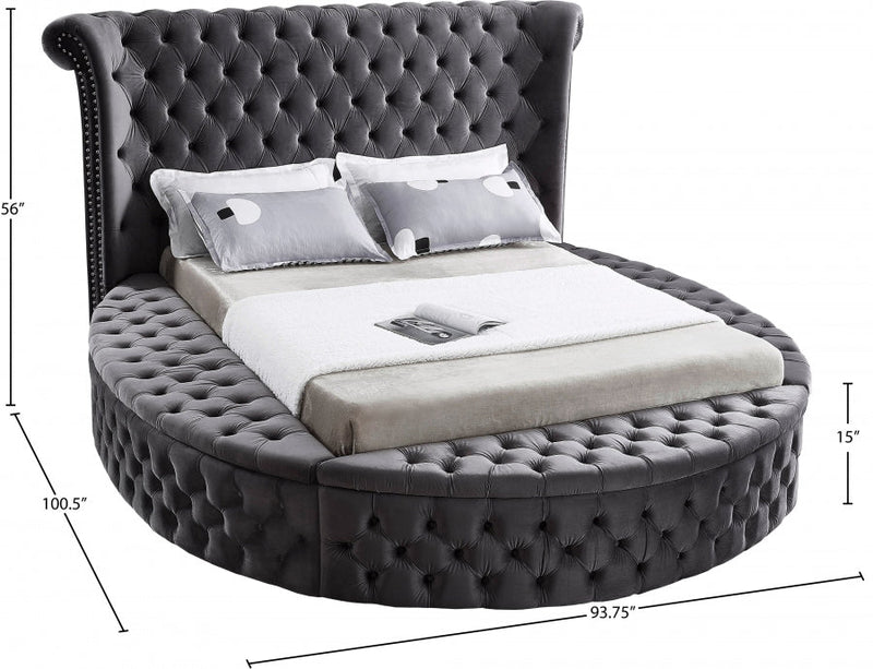 Luxus Velvet Queen Bed (3 Boxes) in Grey - Gate FurnitureQueen Bed