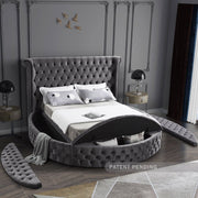 Luxus Velvet Queen Bed (3 Boxes) in Grey - Gate FurnitureQueen Bed