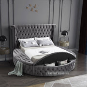 Luxus Velvet Queen Bed (3 Boxes) in Grey - Gate FurnitureQueen Bed