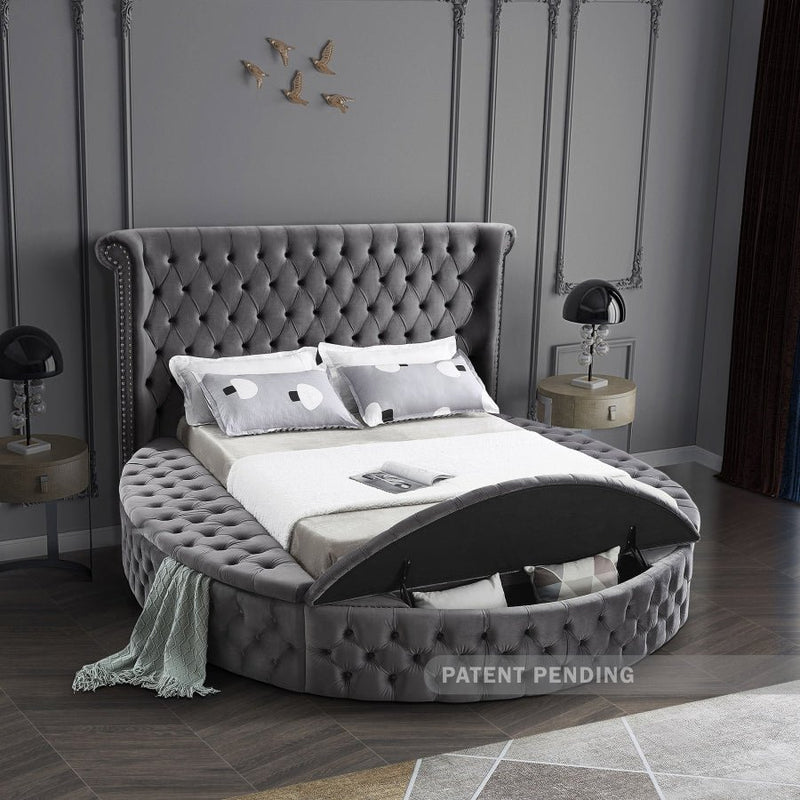Luxus Velvet Queen Bed (3 Boxes) in Grey - Gate FurnitureQueen Bed