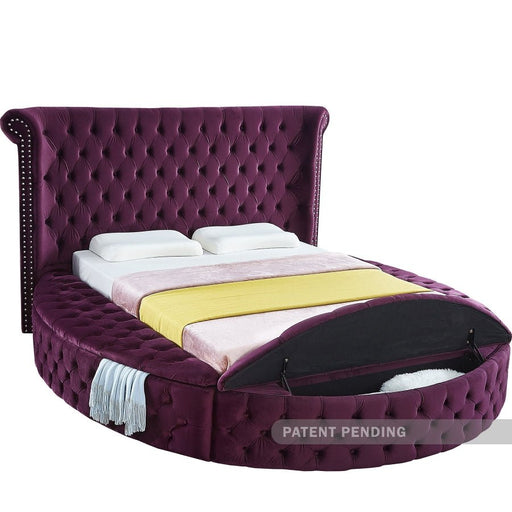 Luxus Velvet Queen Bed Purple - Gate FurnitureQueen Bed