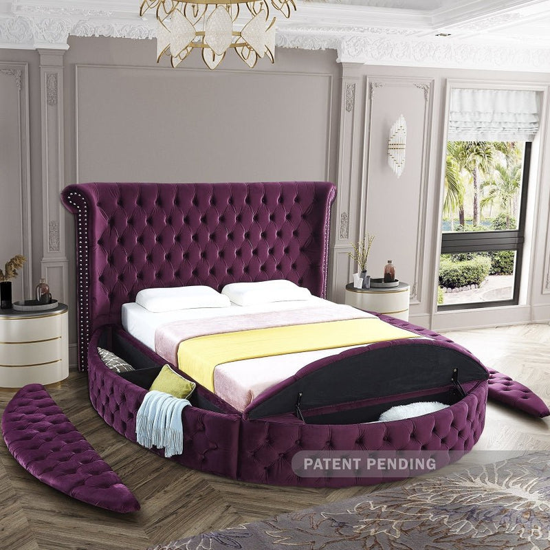 Luxus Velvet Queen Bed Purple - Gate FurnitureQueen Bed