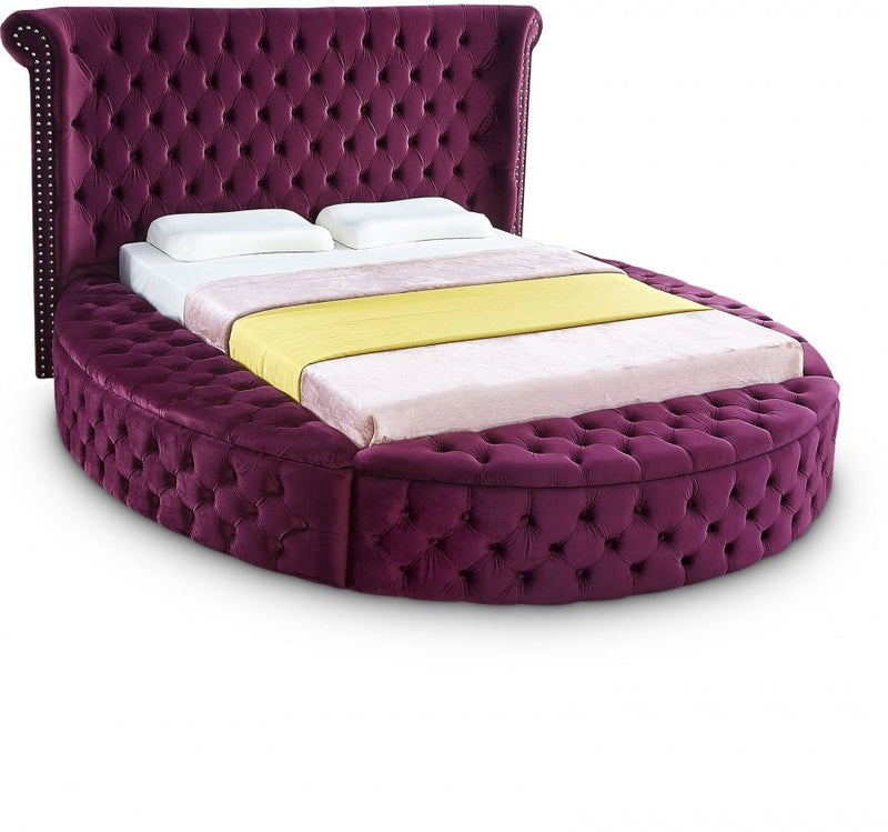 Luxus Velvet Queen Bed Purple - Gate FurnitureQueen Bed