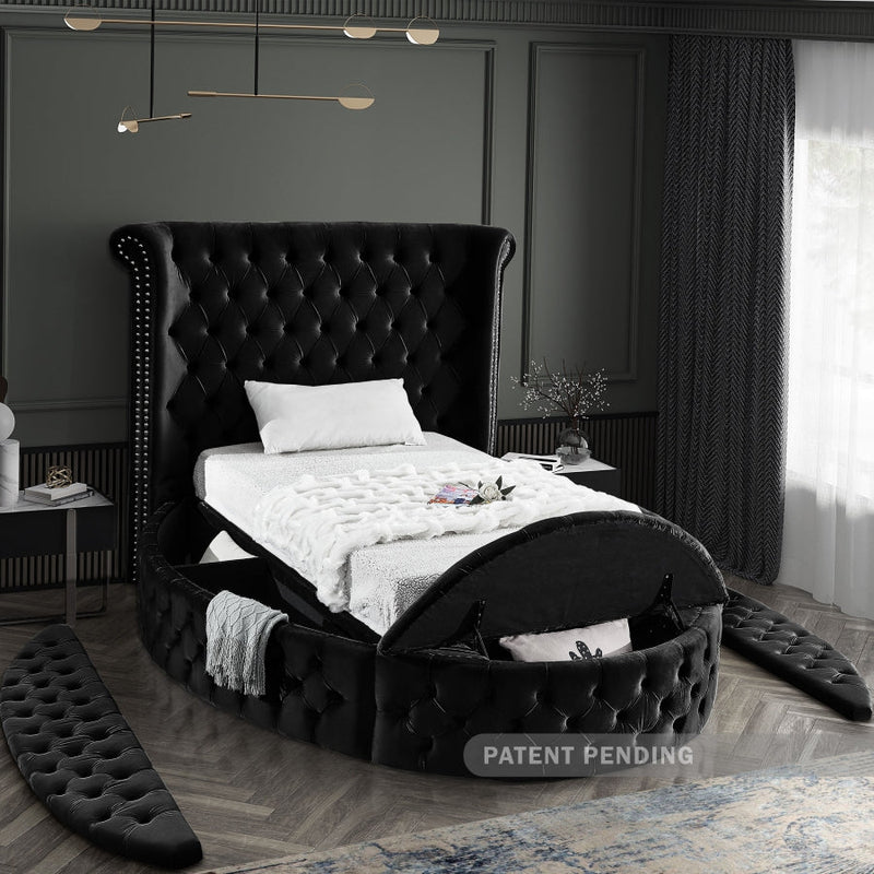 Luxus Velvet Twin Bed (3 Boxes) Black - Gate FurnitureTwin Bed