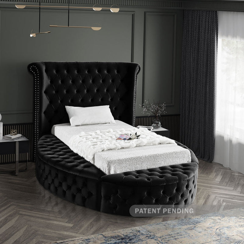 Luxus Velvet Twin Bed (3 Boxes) Black - Gate FurnitureTwin Bed