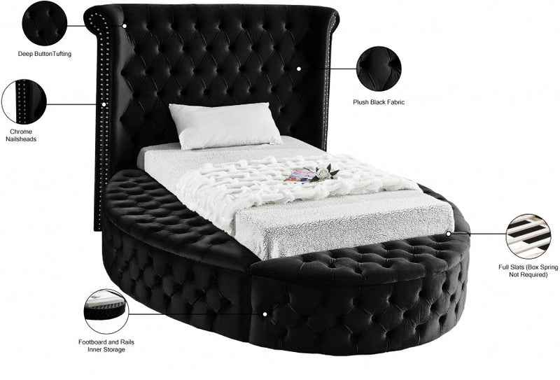 Luxus Velvet Twin Bed (3 Boxes) Black - Gate FurnitureTwin Bed