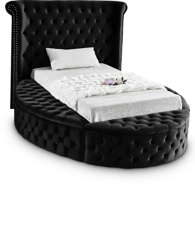 Luxus Velvet Twin Bed (3 Boxes) Black - Gate FurnitureTwin Bed