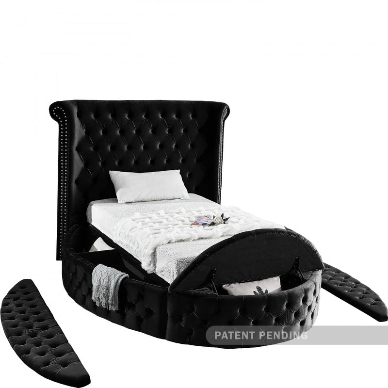 Luxus Velvet Twin Bed (3 Boxes) Black - Gate FurnitureTwin Bed