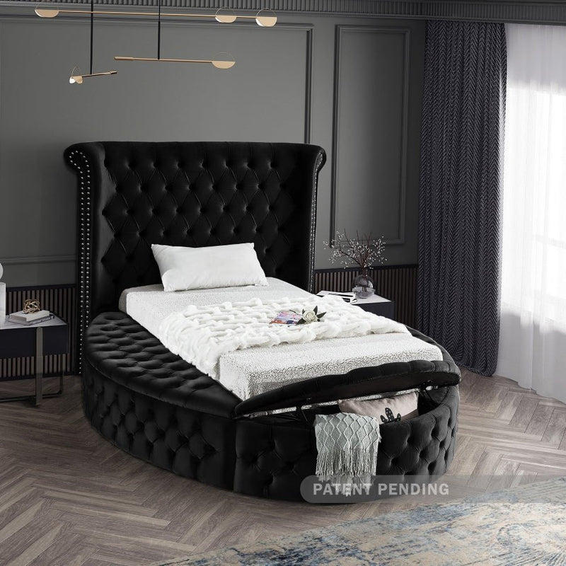 Luxus Velvet Twin Bed (3 Boxes) Black - Gate FurnitureTwin Bed