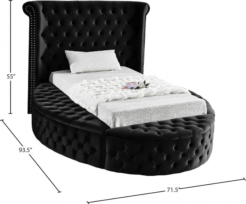 Luxus Velvet Twin Bed (3 Boxes) Black - Gate FurnitureTwin Bed