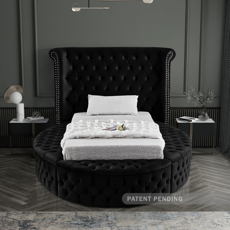 Luxus Velvet Twin Bed (3 Boxes) Black - Gate FurnitureTwin Bed