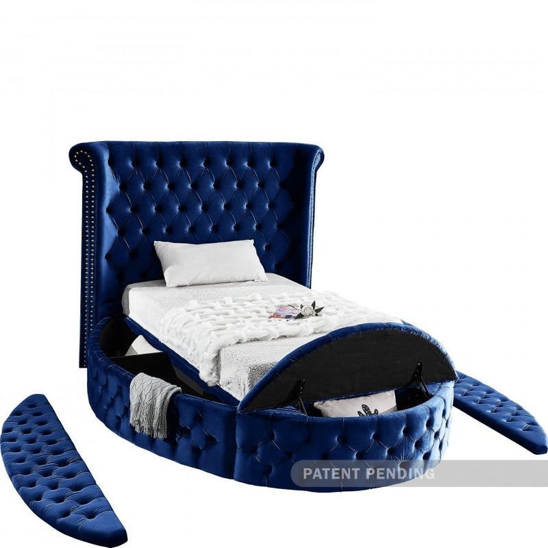 Luxus Velvet Twin Bed (3 Boxes) Blue - Gate FurnitureTwin Bed