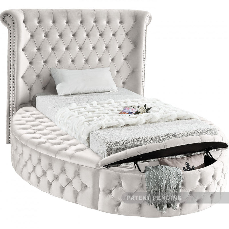 Luxus Velvet Twin Bed (3 Boxes) Cream - Gate FurnitureTwin Bed