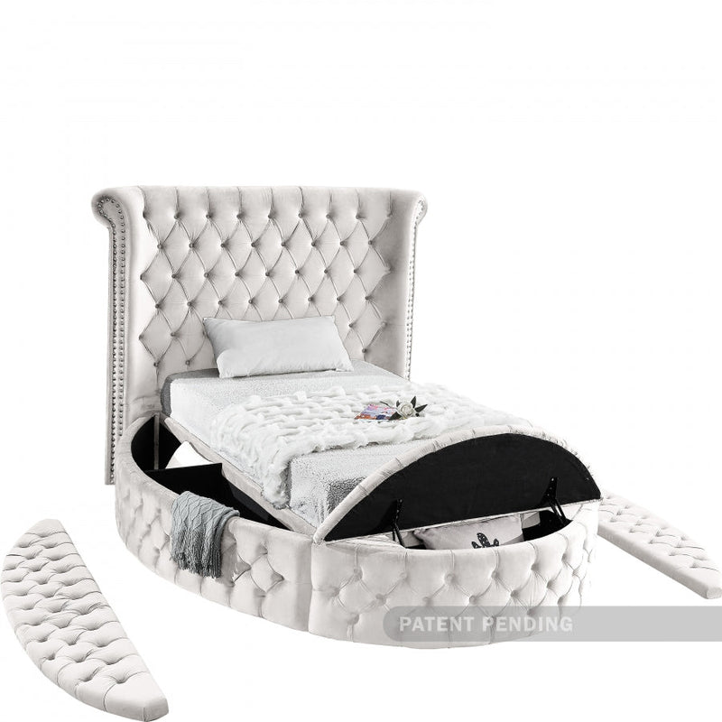 Luxus Velvet Twin Bed (3 Boxes) Cream - Gate FurnitureTwin Bed