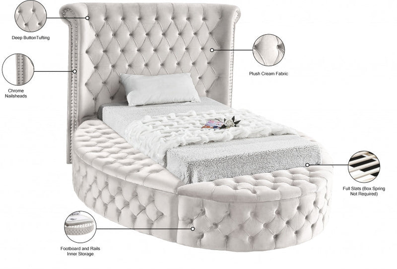 Luxus Velvet Twin Bed (3 Boxes) Cream - Gate FurnitureTwin Bed