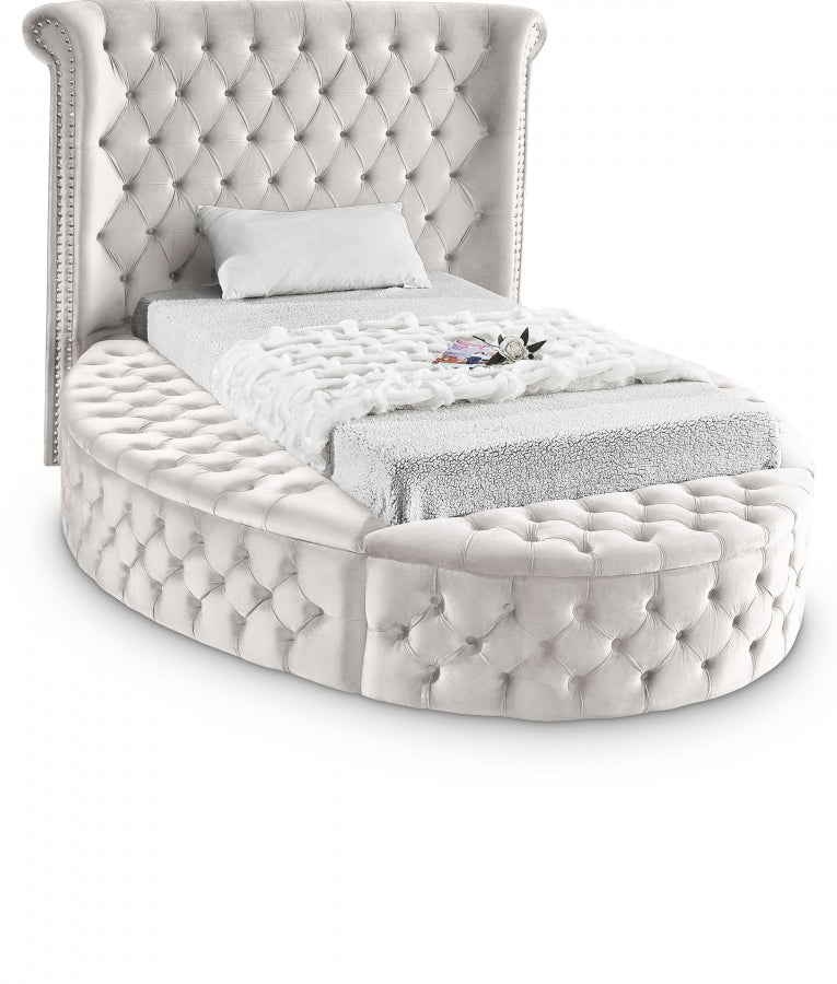Luxus Velvet Twin Bed (3 Boxes) Cream - Gate FurnitureTwin Bed