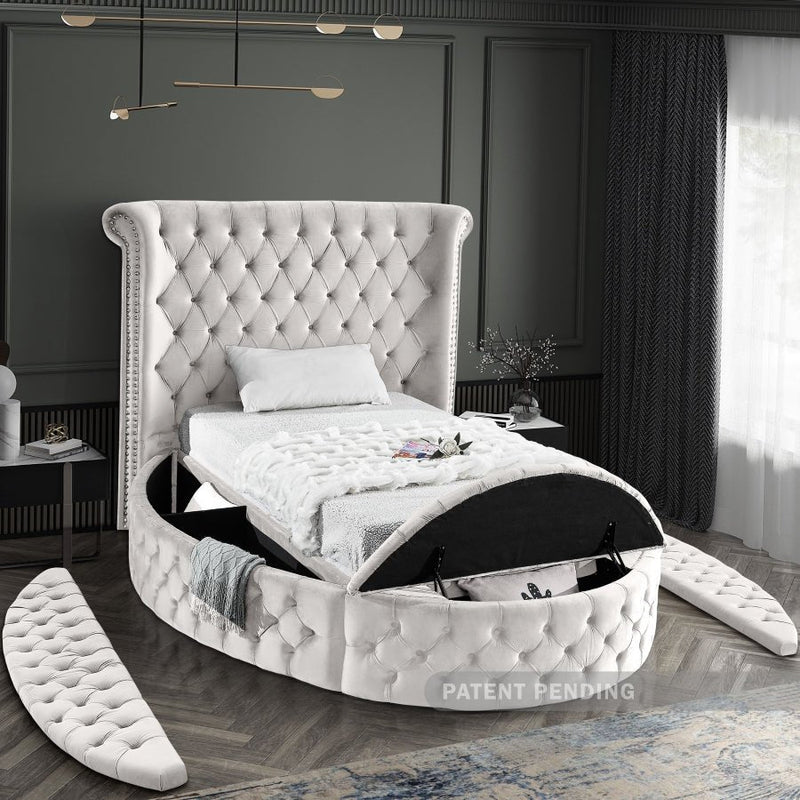 Luxus Velvet Twin Bed (3 Boxes) Cream - Gate FurnitureTwin Bed