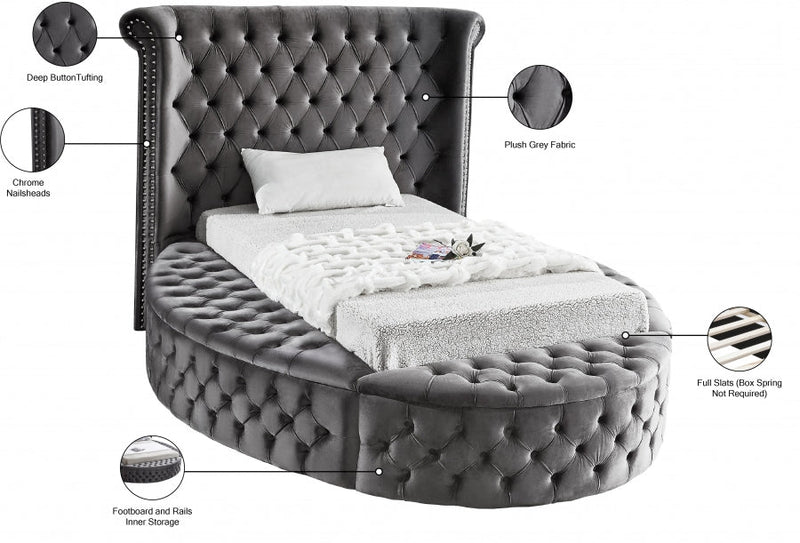 Luxus Velvet Twin Bed (3 Boxes) Grey - Gate FurnitureTwin Bed