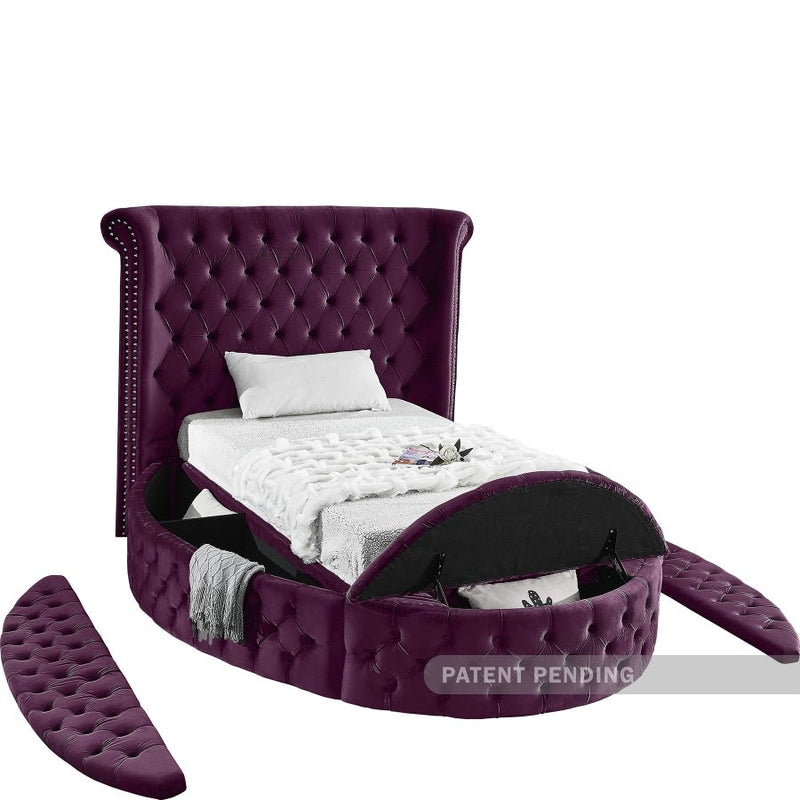 Luxus Velvet Twin Bed Purple - Gate FurnitureTwin Bed