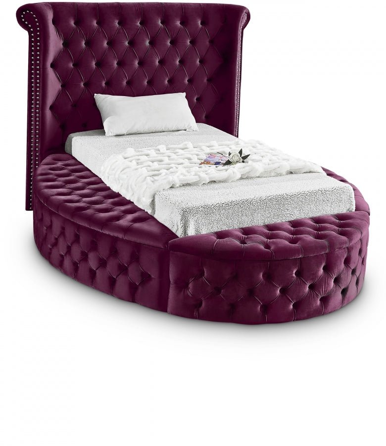Luxus Velvet Twin Bed Purple - Gate FurnitureTwin Bed
