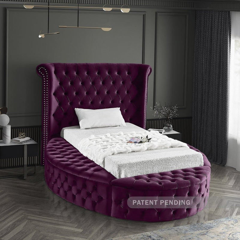 Luxus Velvet Twin Bed Purple - Gate FurnitureTwin Bed