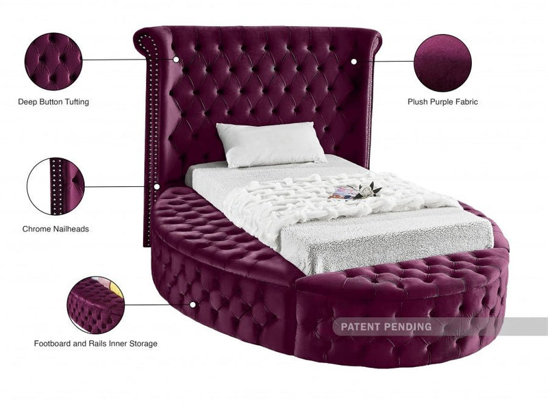 Luxus Velvet Twin Bed Purple - Gate FurnitureTwin Bed