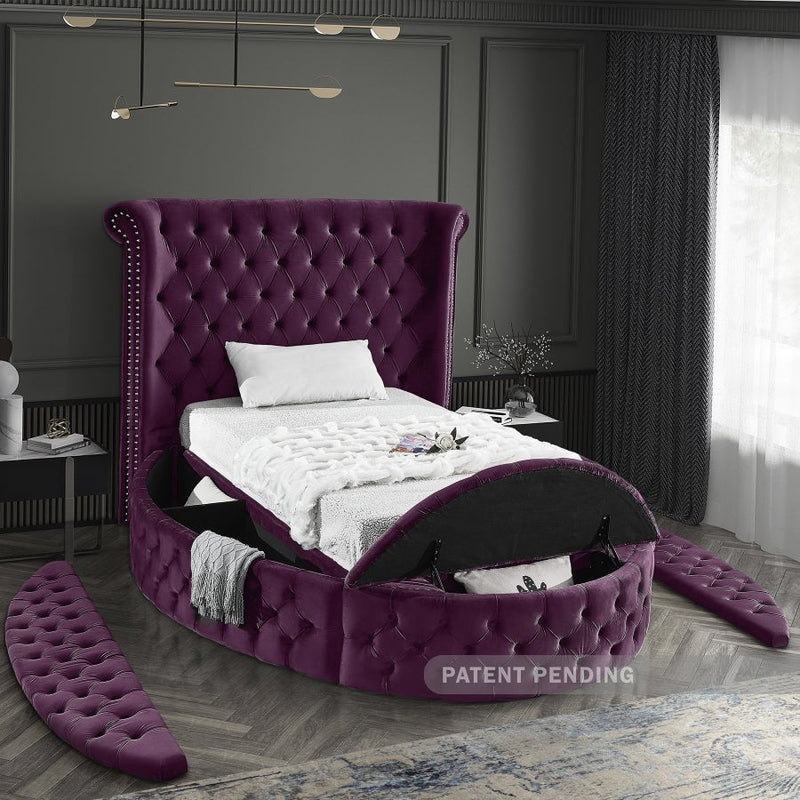 Luxus Velvet Twin Bed Purple - Gate FurnitureTwin Bed