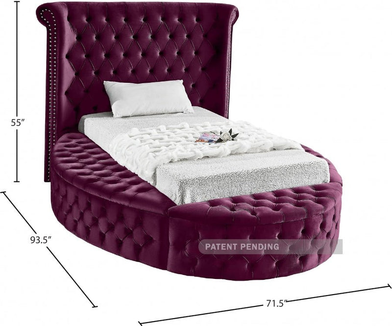 Luxus Velvet Twin Bed Purple - Gate FurnitureTwin Bed