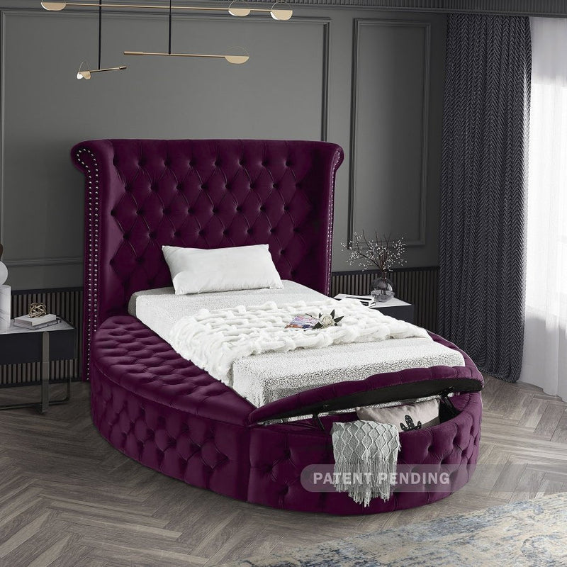 Luxus Velvet Twin Bed Purple - Gate FurnitureTwin Bed