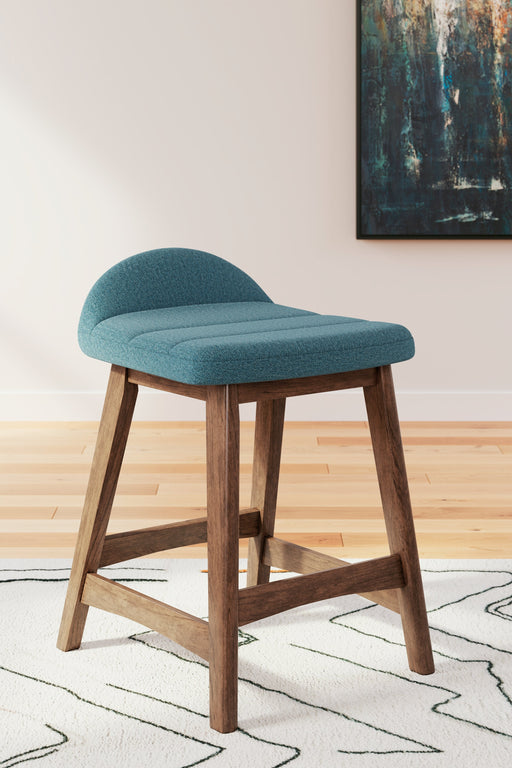 Lyncott Blue/Brown Counter Height Bar Stool, Set of 2 - D615-324