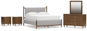 Lyncott California King Upholstered Bed with Mirrored Dresser and 2 Nightstands in Brown from Ashley - Luna Furniture