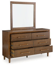 Lyncott King Upholstered Bed with Mirrored Dresser and 2 Nightstands in Brown from Ashley - Luna Furniture