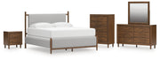 Lyncott King Upholstered Bed with Mirrored Dresser, Chest and Nightstand in Brown from Ashley - Luna Furniture