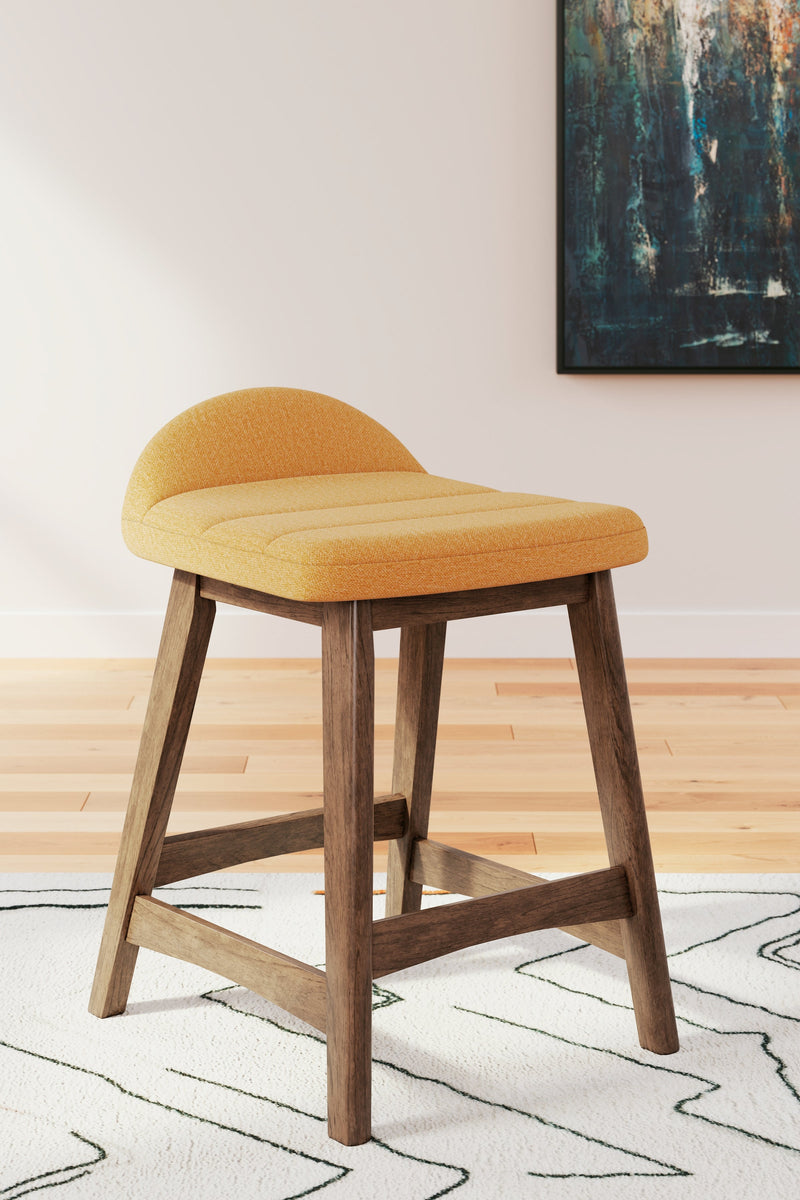 Lyncott Mustard/Brown Counter Height Bar Stool, Set of 2 - D615-424