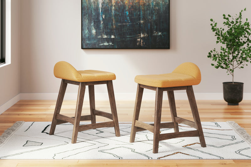 Lyncott Mustard/Brown Counter Height Bar Stool, Set of 2 - D615-424