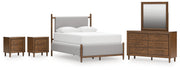 Lyncott Queen Upholstered Bed with Mirrored Dresser and 2 Nightstands in Brown from Ashley - Luna Furniture