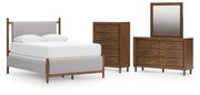 Lyncott Queen Upholstered Bed with Mirrored Dresser and Chest in Brown from Ashley - Luna Furniture
