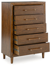 Lyncott Queen Upholstered Bed with Mirrored Dresser and Chest in Brown from Ashley - Luna Furniture